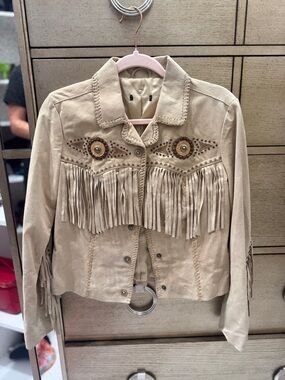 Scully Tan Leather Fringe Jacket Beige Fringe Suede Western Jacket - Women
